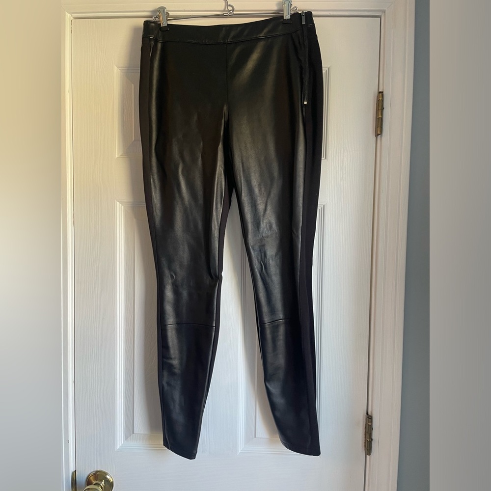 Women White House Black Market Black Faux Vegan Leather Leggings Pants Like-New